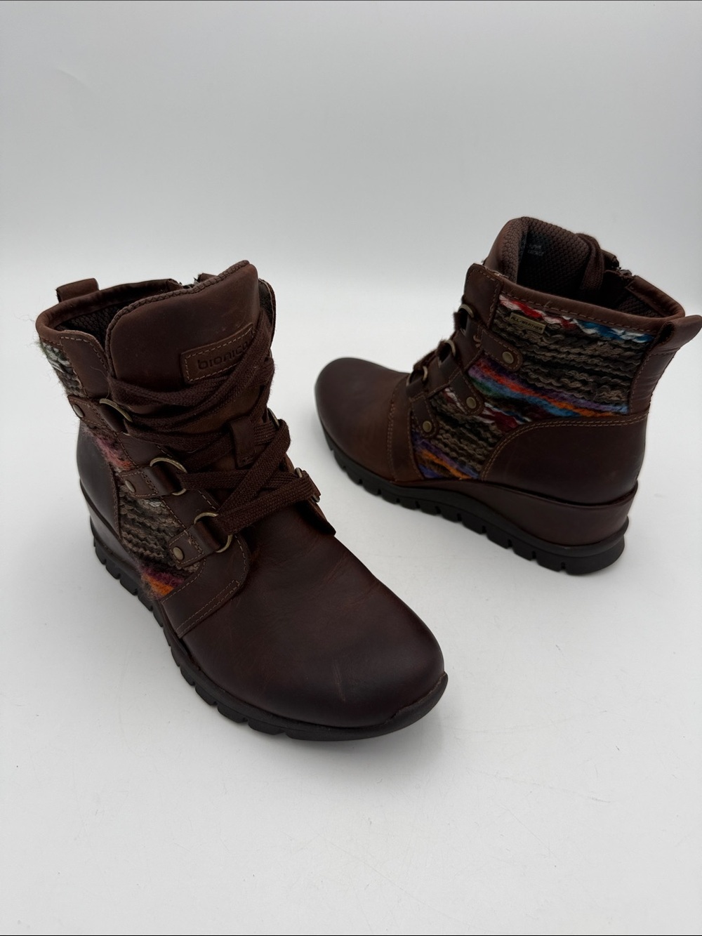 Bionica Women's Dark Brown Ankle wedge Booties 6.5 Fabric Y2K slip resistant